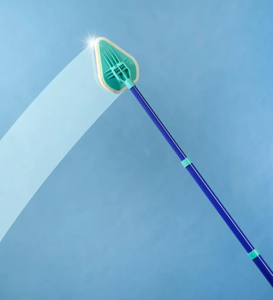 Bad-Wischer, Wischmopp mit Schwammbürste & Teleskopstiel, spezielle Wischform, ausziehbar 45-90 cm