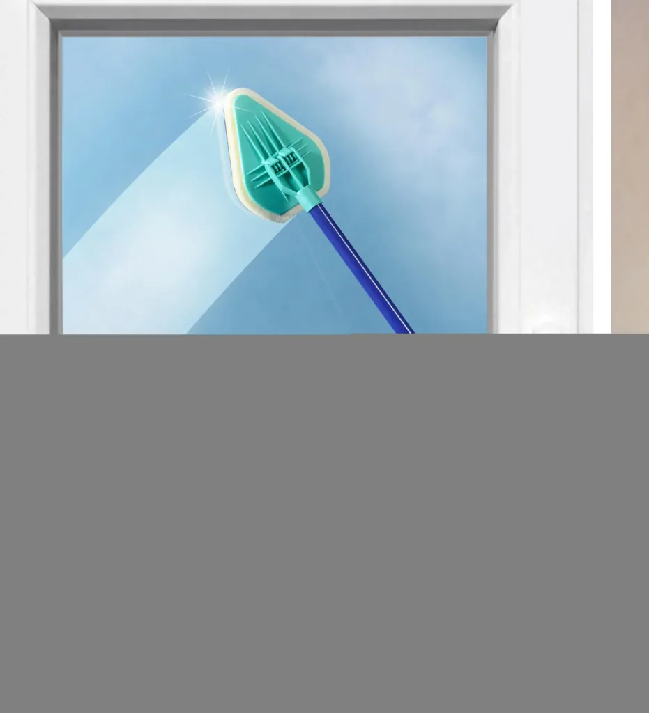 Bad-Wischer, Wischmopp mit Schwammbürste & Teleskopstiel, spezielle Wischform, ausziehbar 45-90 cm