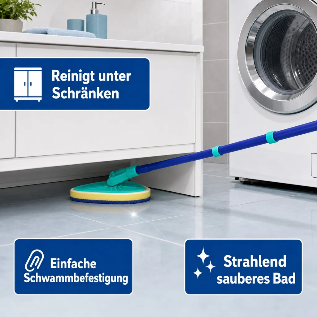 Bad-Wischer, Wischmopp mit Schwammbürste & Teleskopstiel, spezielle Wischform, ausziehbar 45-90 cm