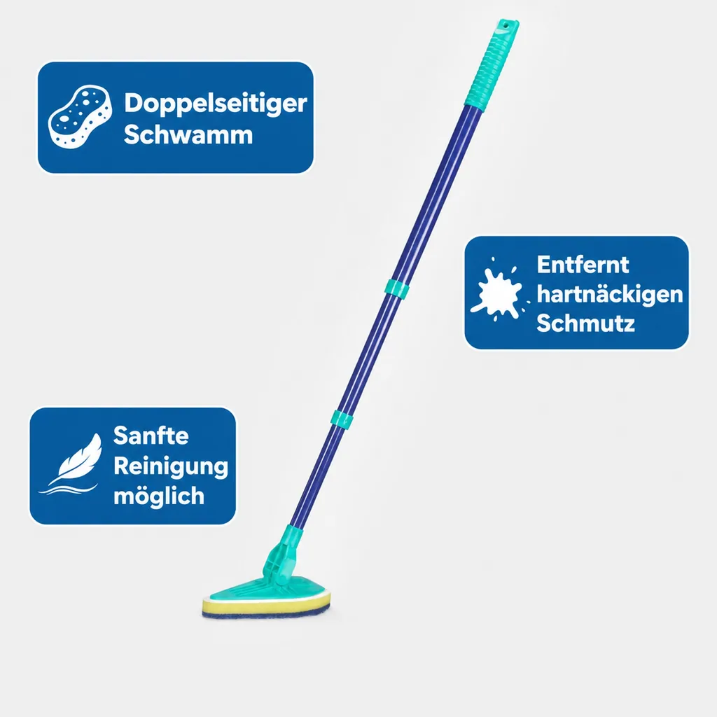 Bad-Wischer, Wischmopp mit Schwammbürste & Teleskopstiel, spezielle Wischform, ausziehbar 45-90 cm