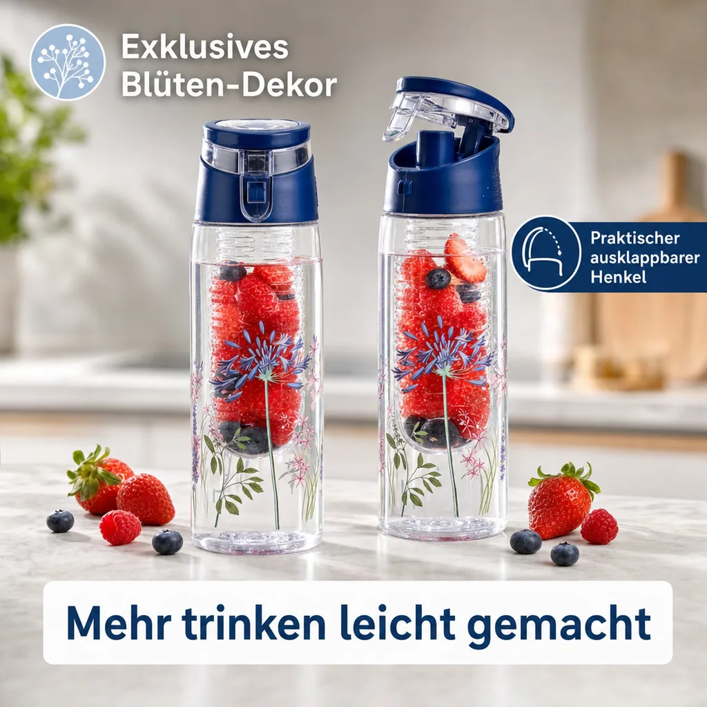 Trinkflasche mit Fruchteinsatz (Farbe: blau)