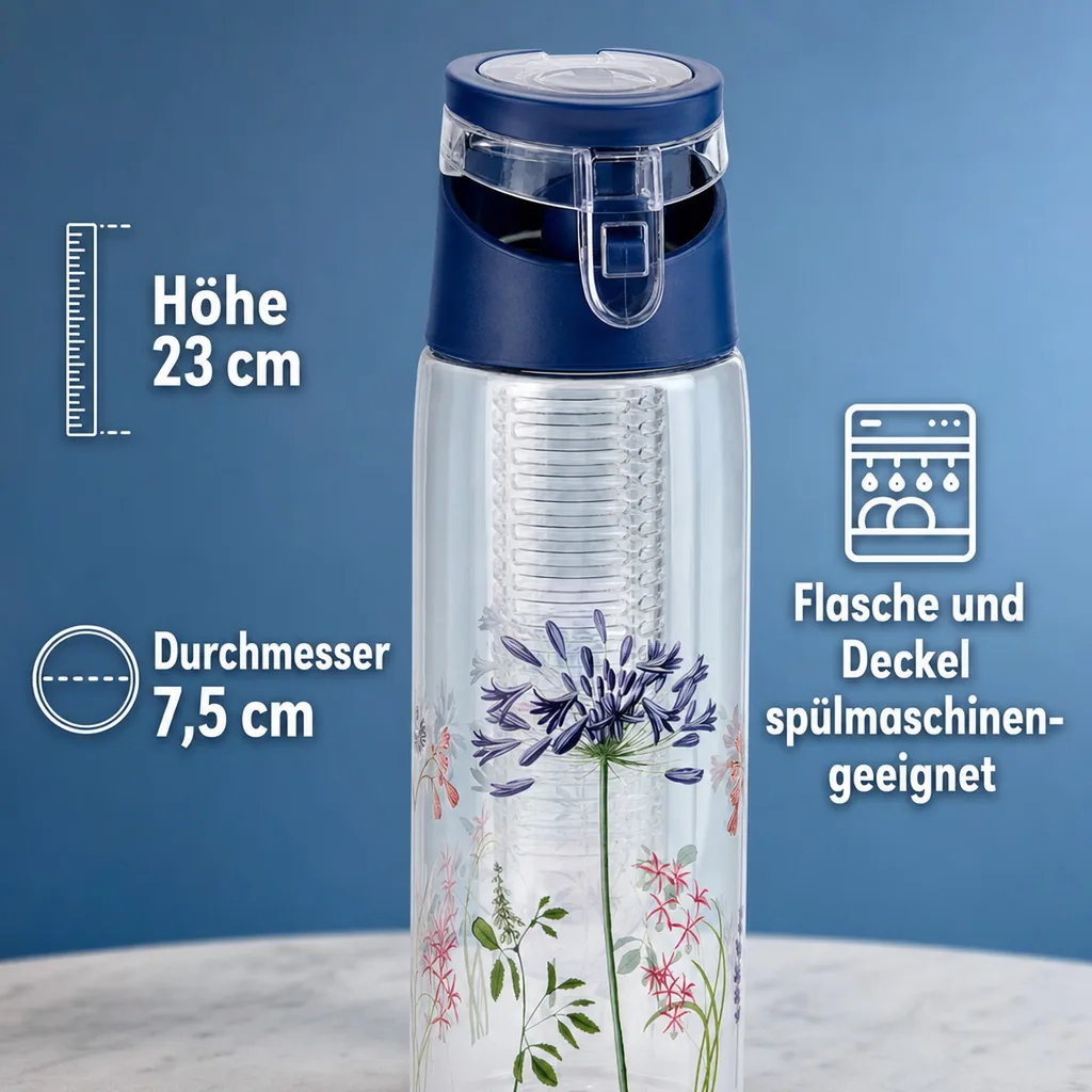 Trinkflasche mit Fruchteinsatz (Farbe: blau)