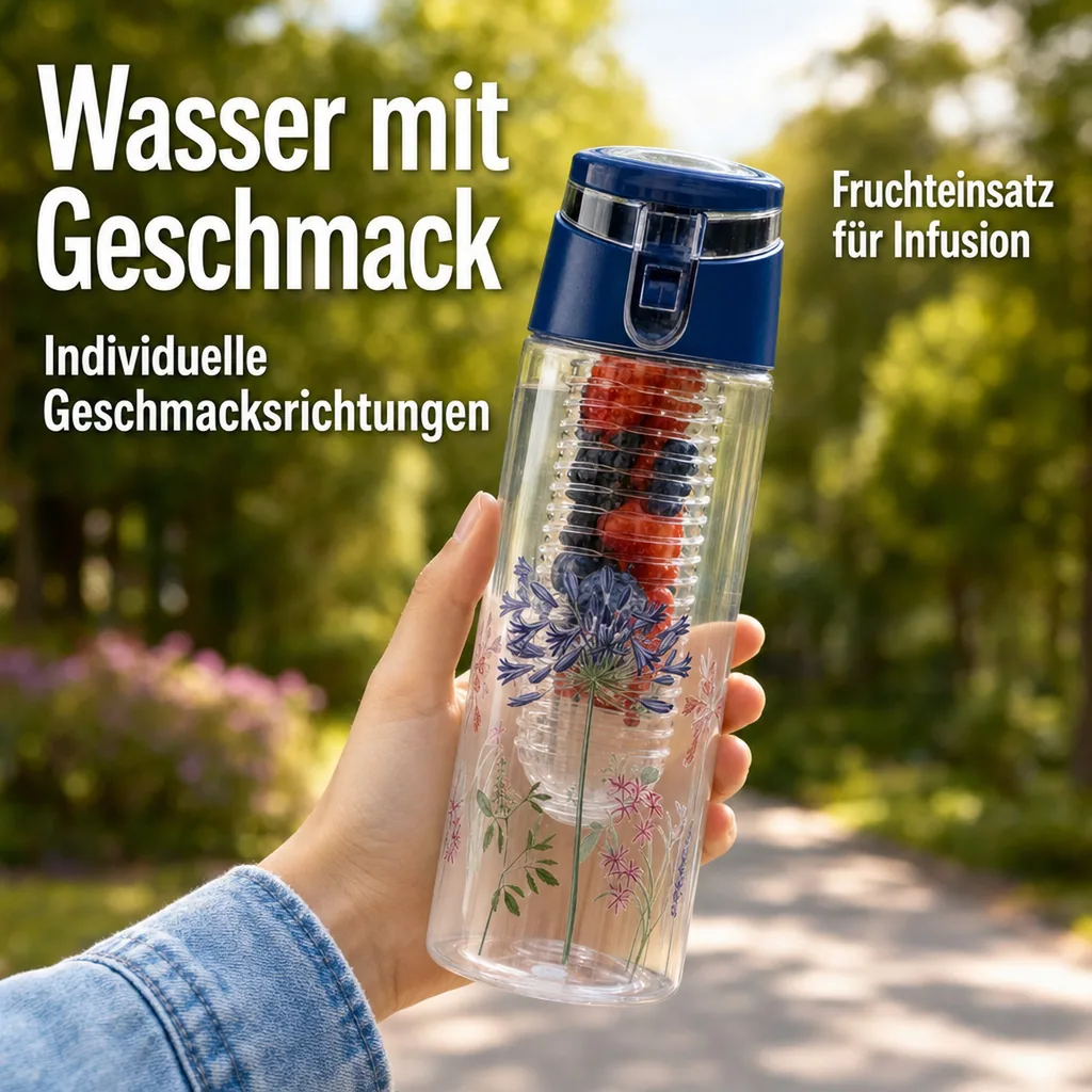 Trinkflasche mit Fruchteinsatz (Farbe: blau)