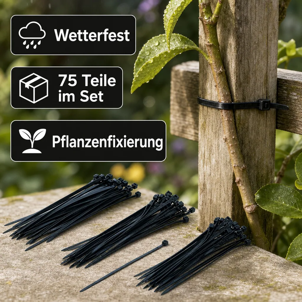 Kabelbinder-Sortiment, schwarz, 100-200 mm, 75-tlg.