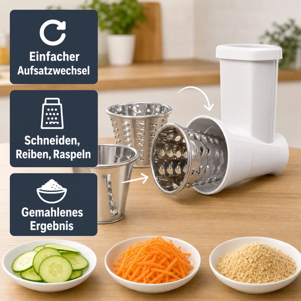 Gemüse-Schneidaufsatz für Edelstahl-Fleischwolf (860274) 5-teilig - Multi-Schneidvorsatz