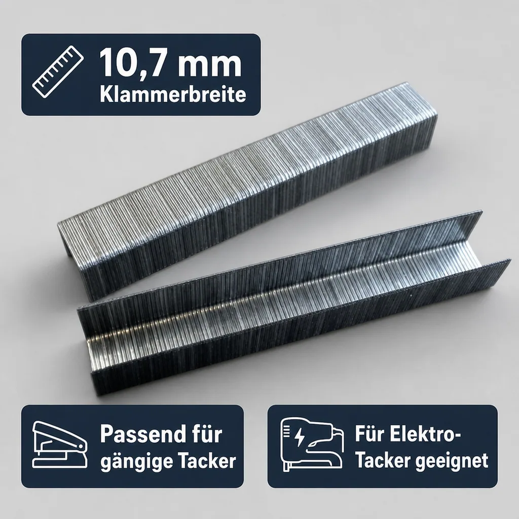 10 mm Feindraht Tacker Klammern, 1.000 Stück, 0,7 mm