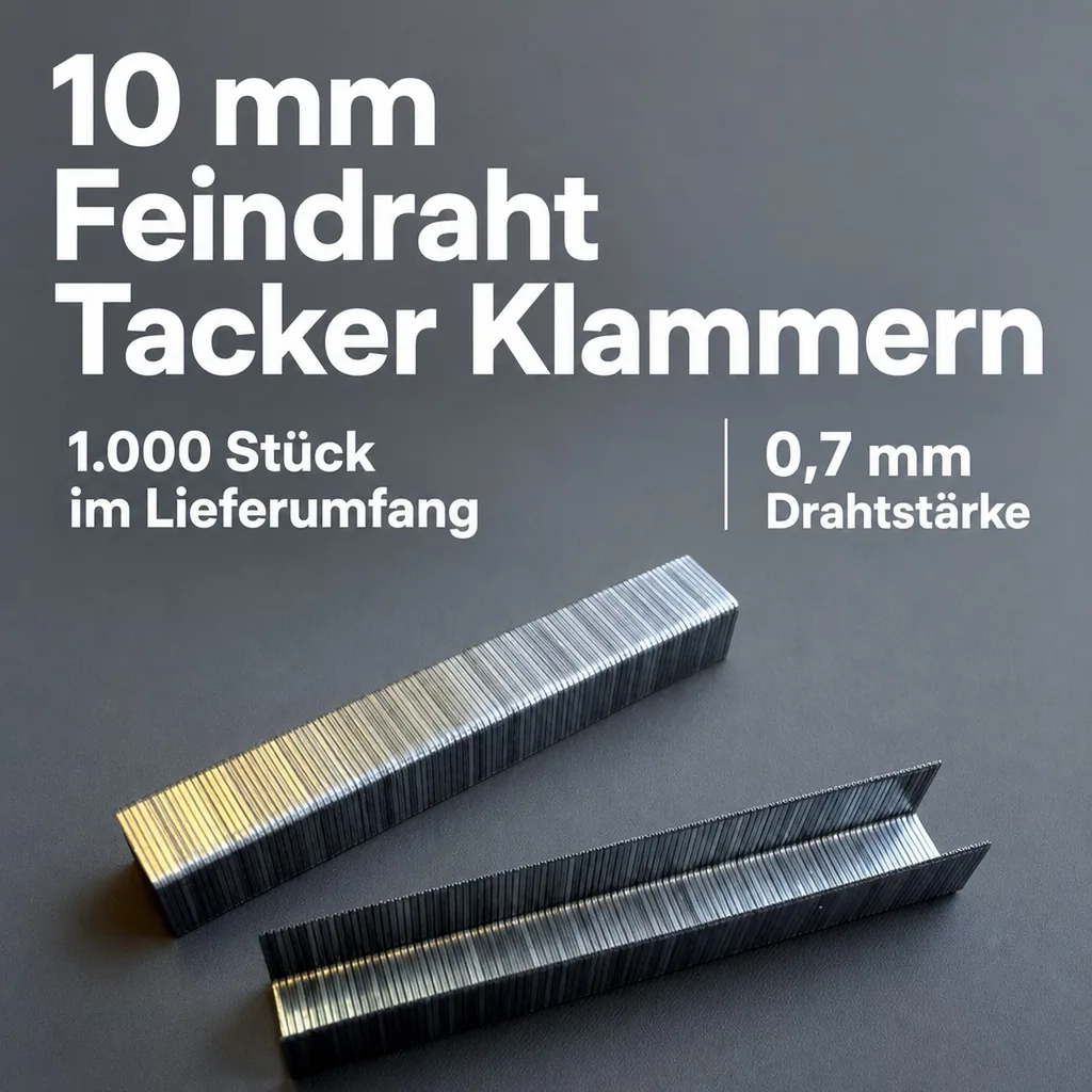 10 mm Feindraht Tacker Klammern, 1.000 Stück, 0,7 mm