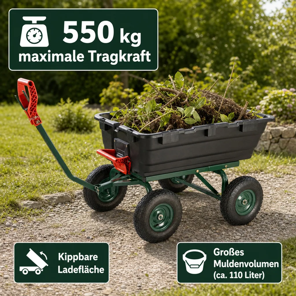Garten Transportwagen GMGW550, 550 kg Tragkraft, kippbar