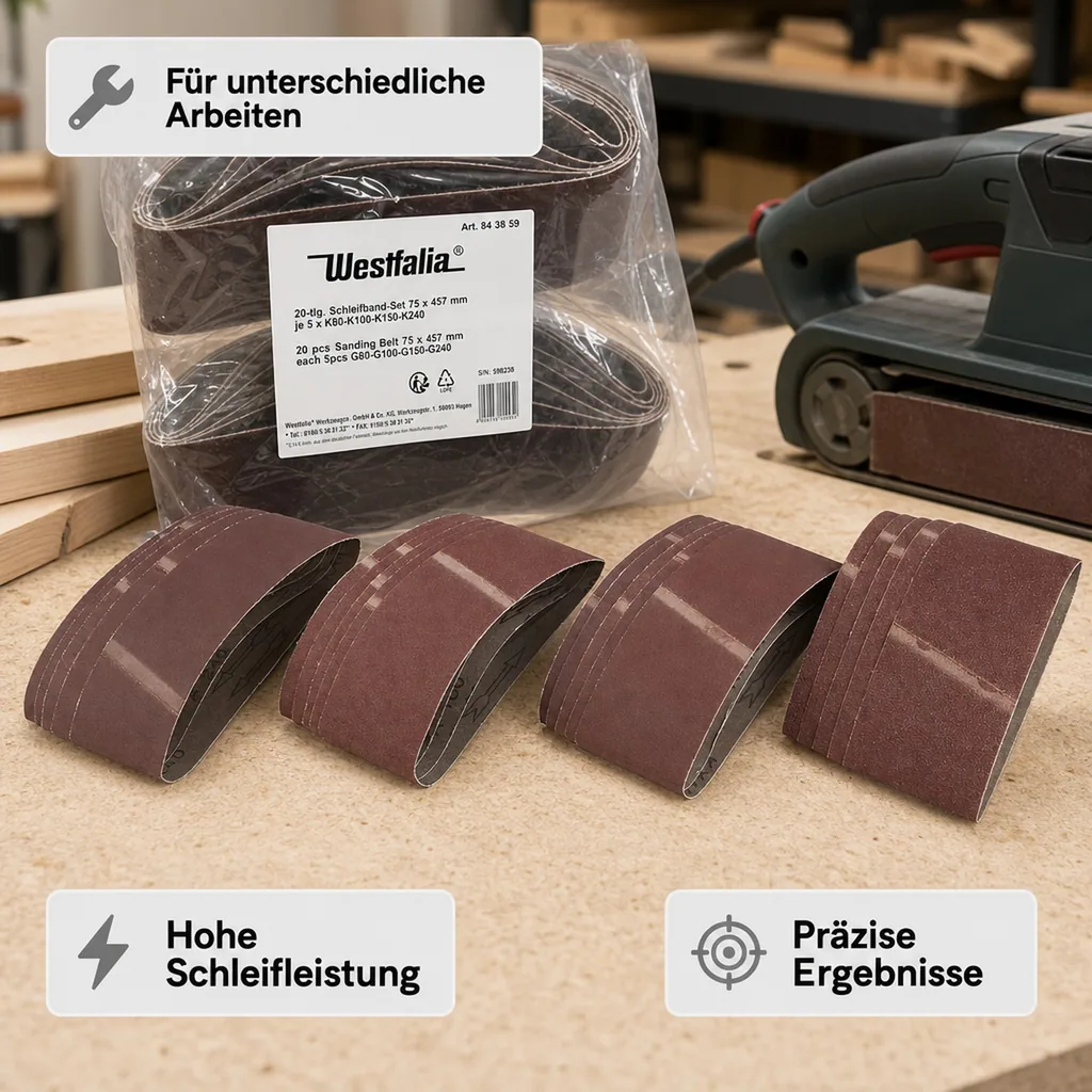Schleifband-Set 75 x 457 mm, 20-teilig