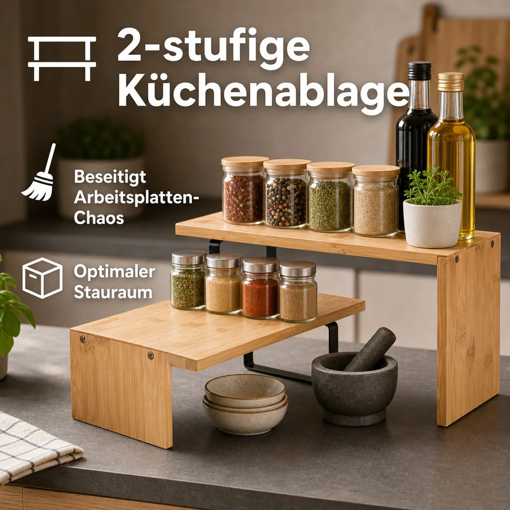Küchenablage aus Bambus, 2-stufig
