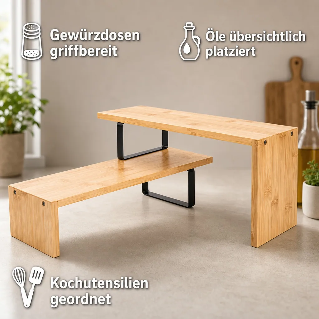 Küchenablage aus Bambus, 2-stufig