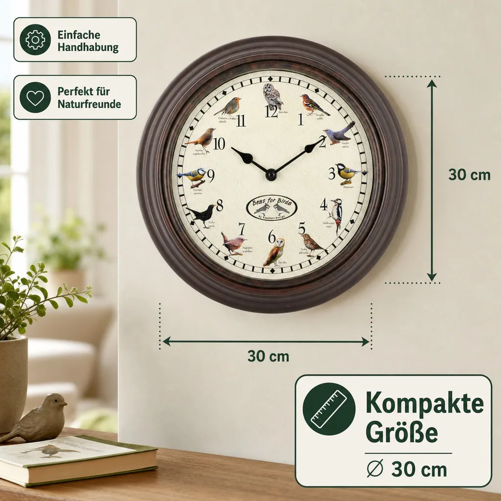 Uhr mit Vogelgezwitscher