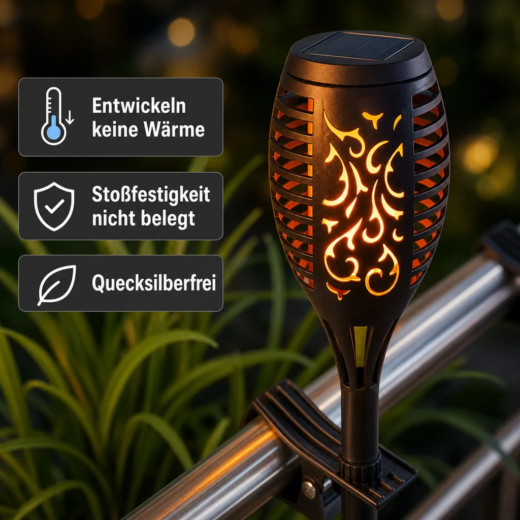 Solar-Gartenstecker "Flame" mit Befestigungshalterung, 4er-Set
