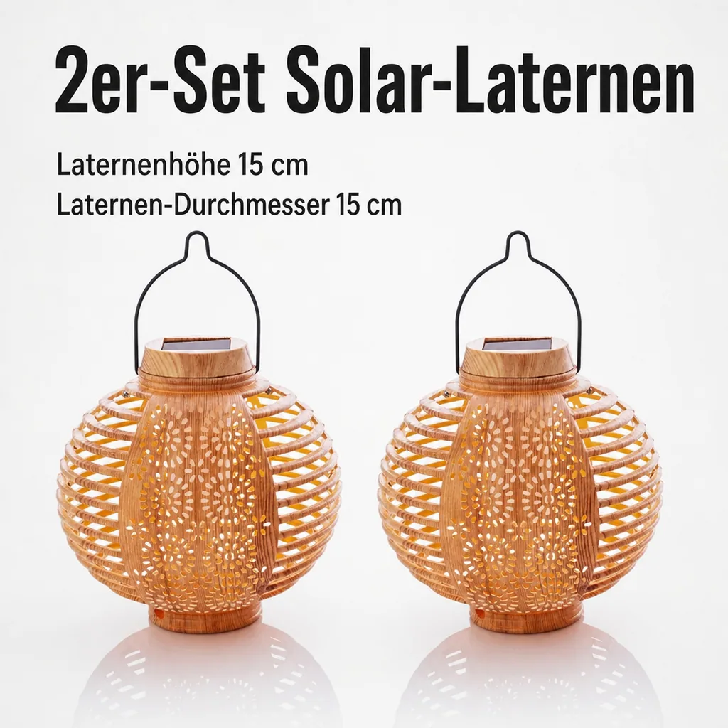 Solar-Laternen "Flame" Bambus, 2er-Set