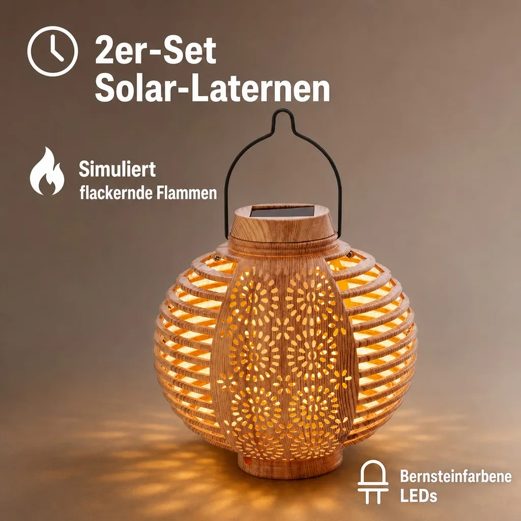 Solar-Laternen "Flame" Bambus, 2er-Set