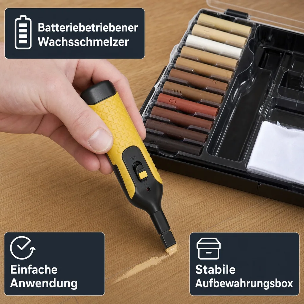 Reparatur-Set für Laminat und Parkett mit 11 Farben Hartwachsstangen