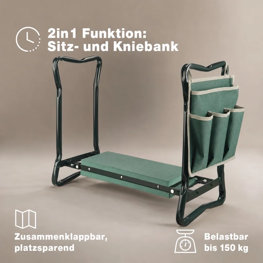 Sitz- und Kniebank 2 in 1 XXL, belastbar bis 150 kg, inklusive Werkzeugtasche