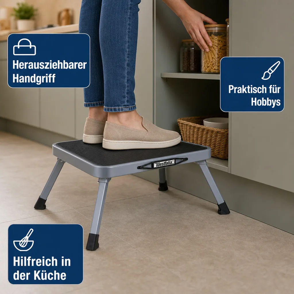 Faltbarer, einstufiger Tritthocker, grau