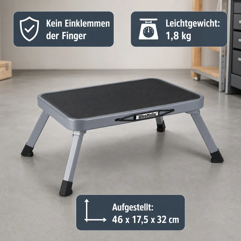 Faltbarer, einstufiger Tritthocker, grau
