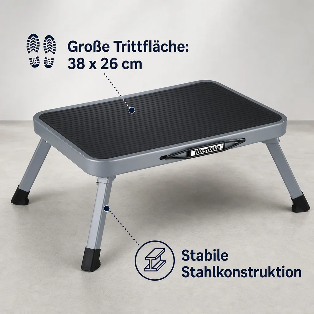 Faltbarer, einstufiger Tritthocker, grau