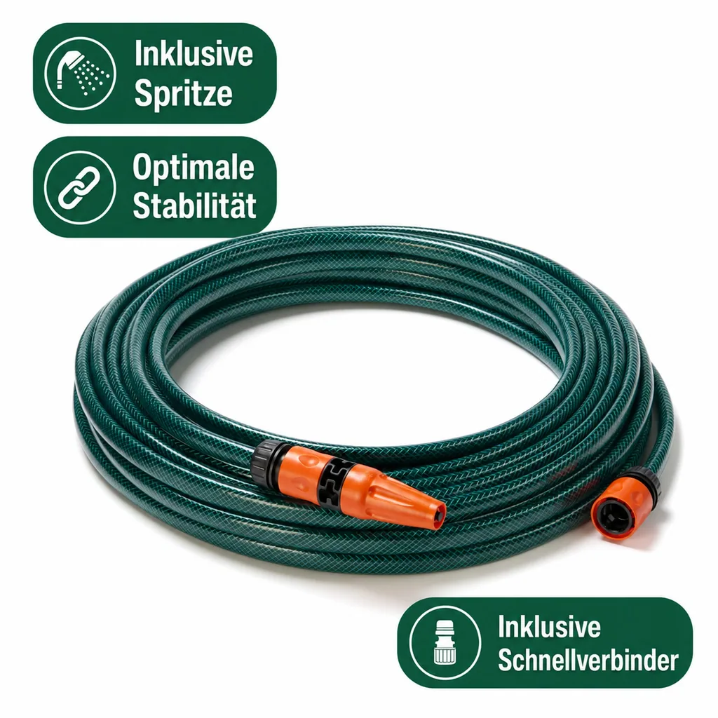 Gartenschlauch 20 m, 1/2", inklusive Spritze
