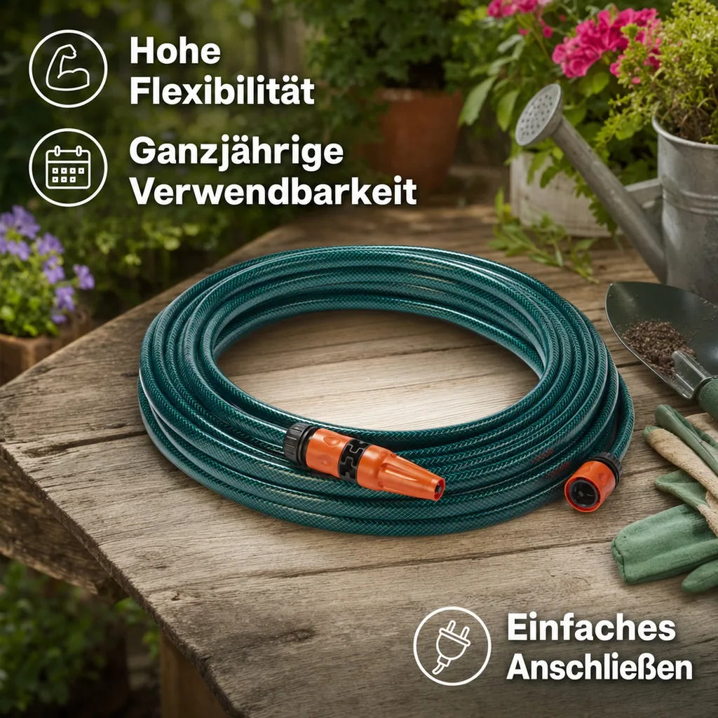 Gartenschlauch 20 m, 1/2", inklusive Spritze