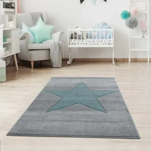 Livone Kinderteppich Stern mint auf grau, Teppichgrösse: 160 x 230 cm