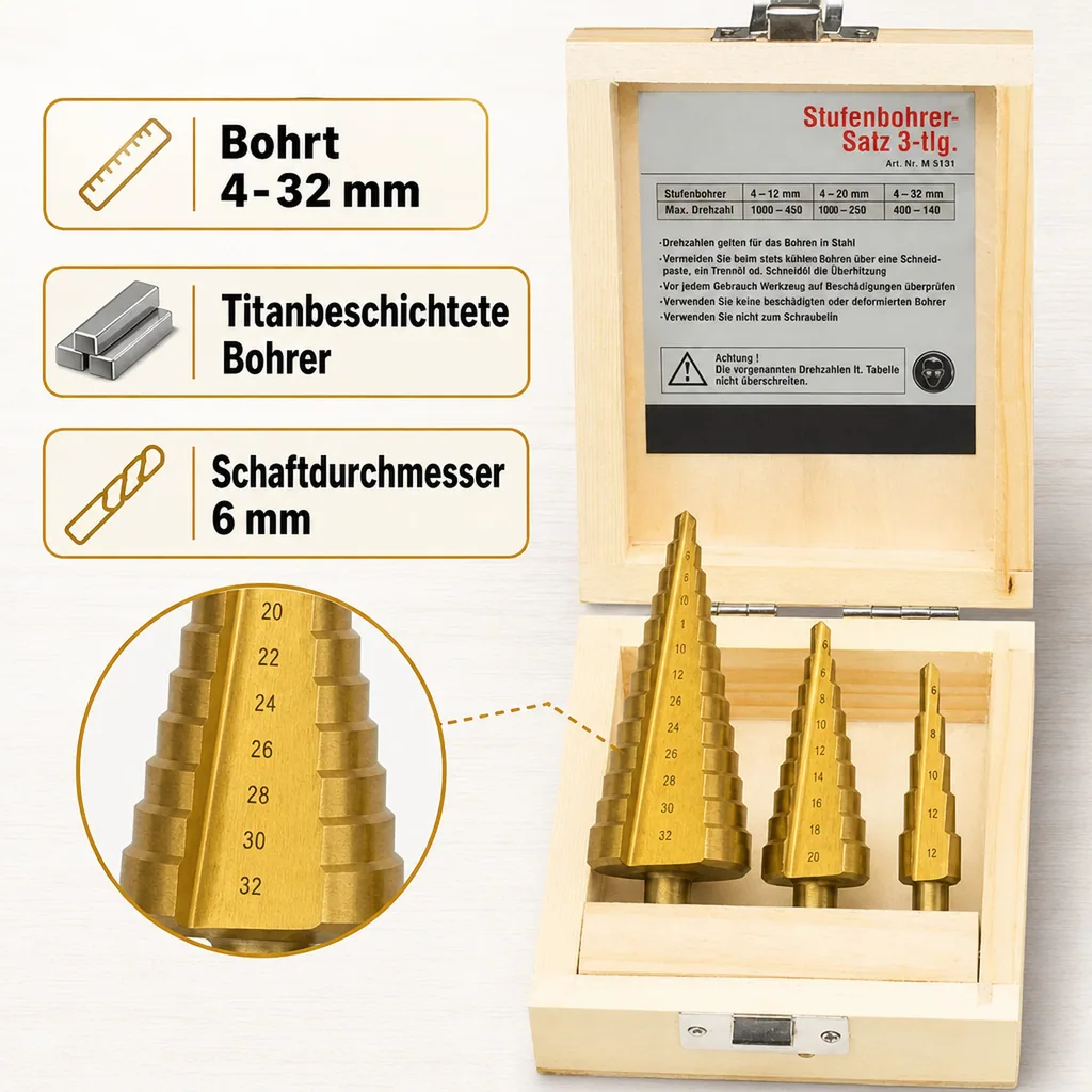 Stufenbohrer, 3-teilig