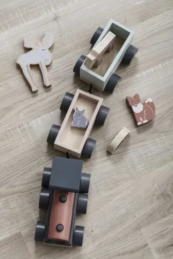 Kids Concept Spielzeug Zug Holz mit Waldtieren