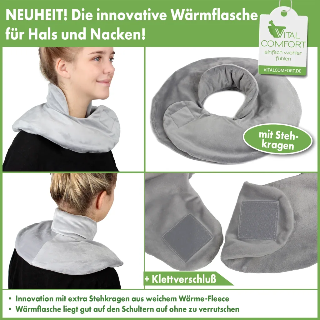 Nacken-Wärmflasche mit Nackenfleece, grau