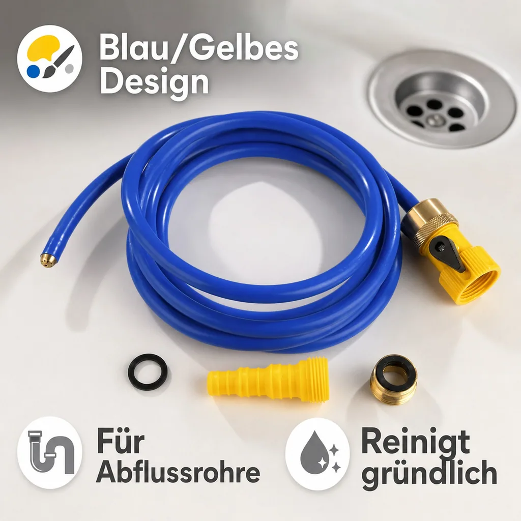 Rohrfrei-Schlauch „Rohrfrei-Power“, mit Düse, 2,5 m, Blau/Gelb