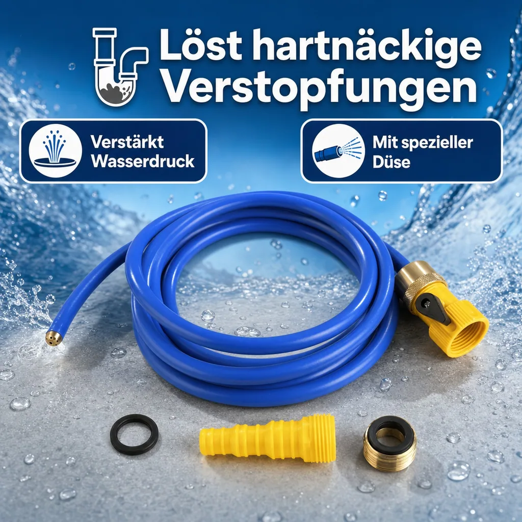 Rohrfrei-Schlauch „Rohrfrei-Power“, mit Düse, 2,5 m, Blau/Gelb