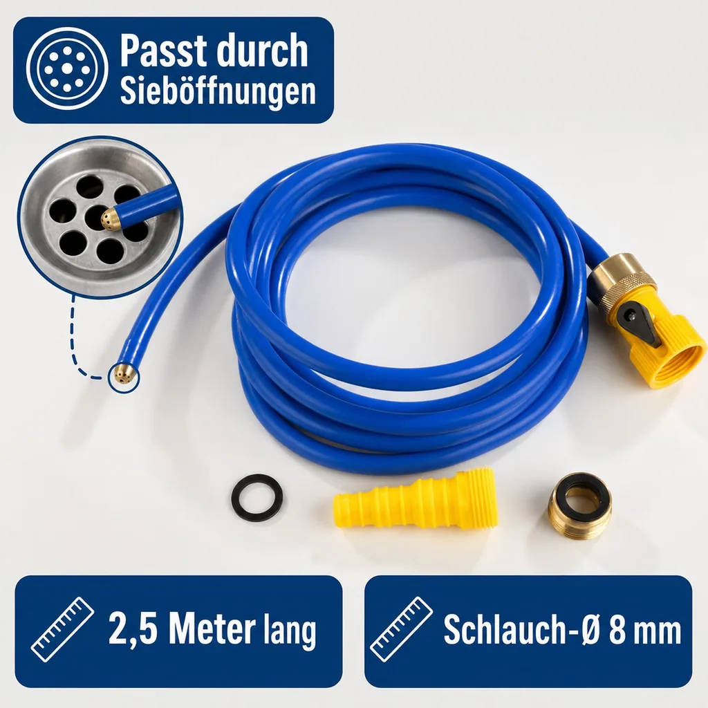 Rohrfrei-Schlauch „Rohrfrei-Power“, mit Düse, 2,5 m, Blau/Gelb