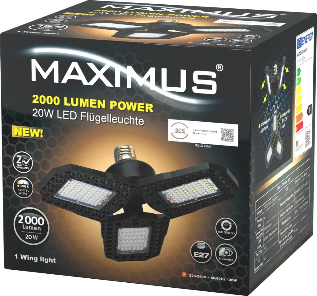 LED-Flügelleuchte, 20 Watt, 2000 Lumen, neutralweiß