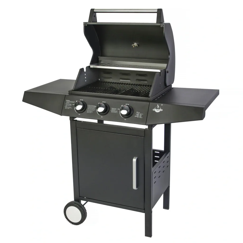 Gasgrill „San Angelo“, 3 Brenner, Edelstahl, Schwarz
