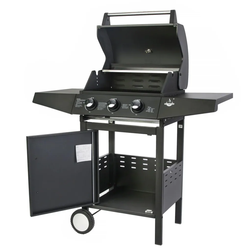 Gasgrill „San Angelo“, 3 Brenner, Edelstahl, Schwarz