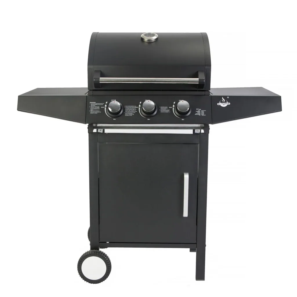 Gasgrill „San Angelo“, 3 Brenner, Edelstahl, Schwarz