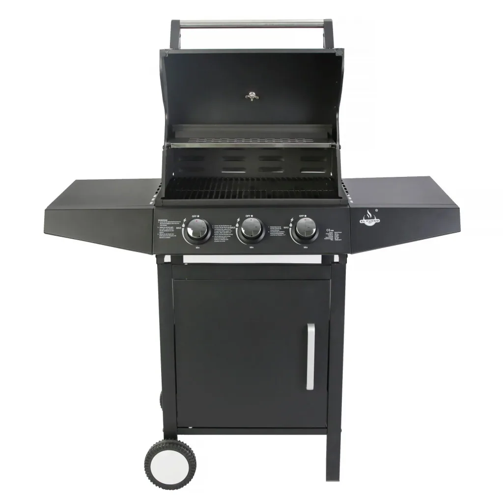 Gasgrill „San Angelo“, 3 Brenner, Edelstahl, Schwarz