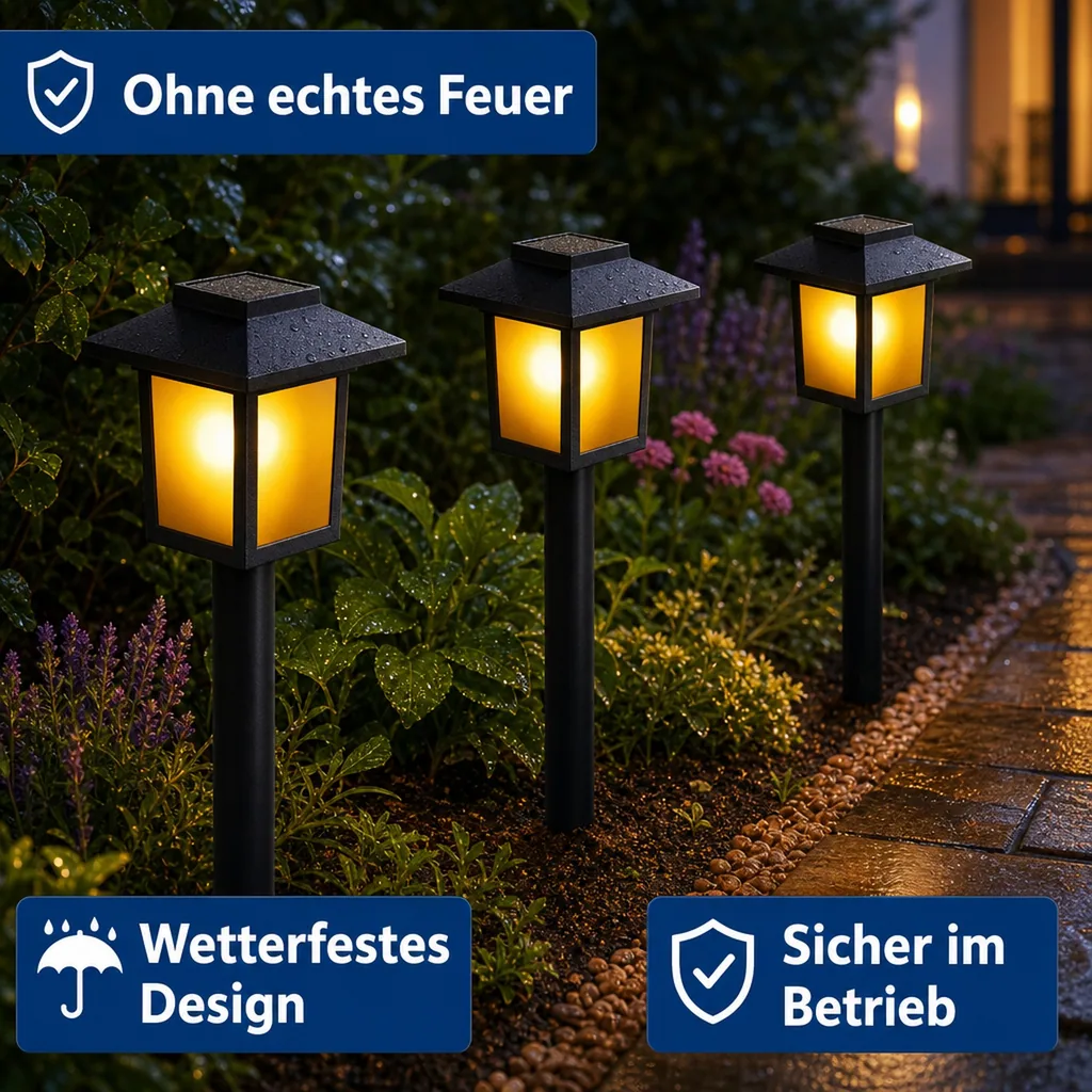 Solar Laterne mit Flammeneffekt, 3er-Set