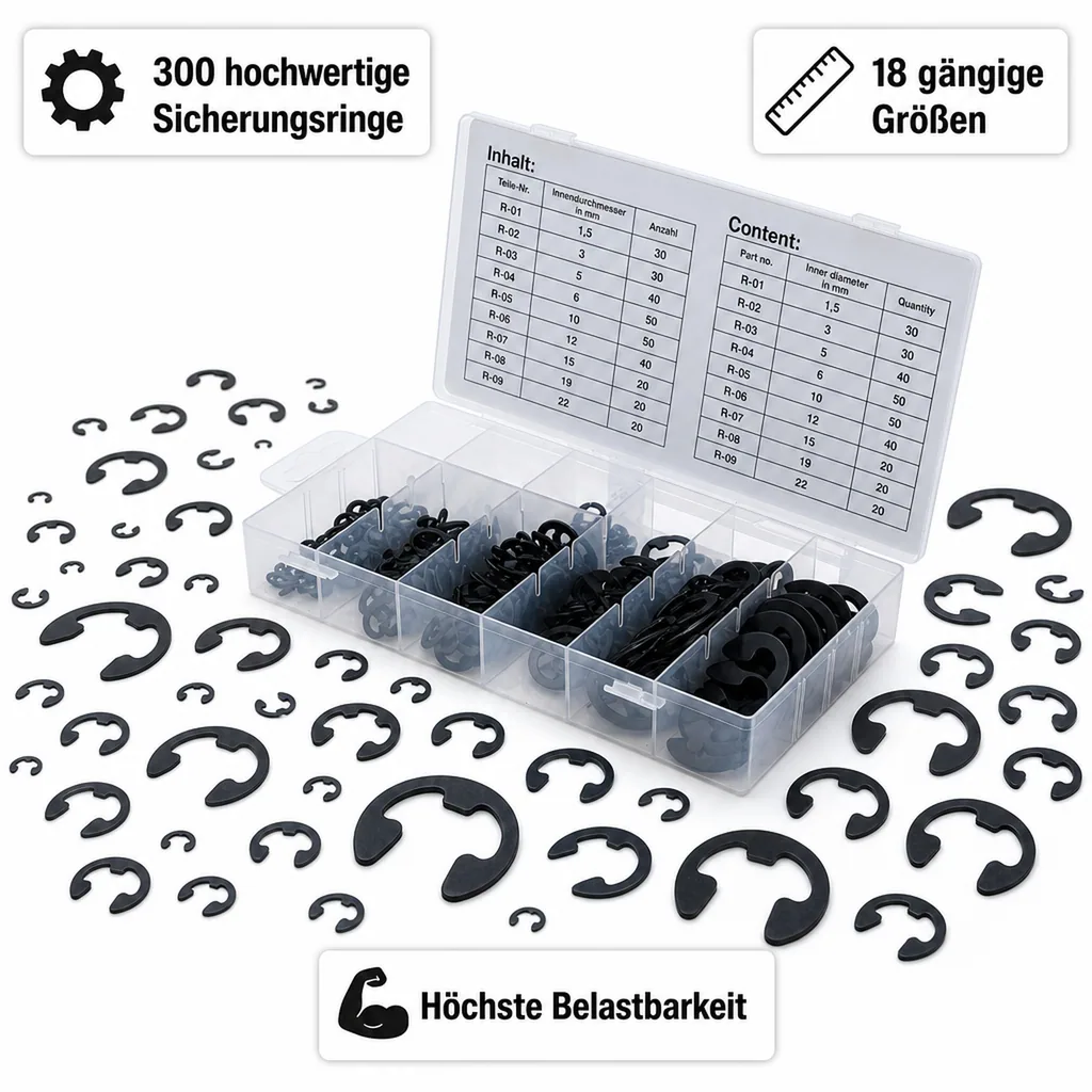 E-Sicherungsring-Sortiment 1,5-22 mm, 300-teilig