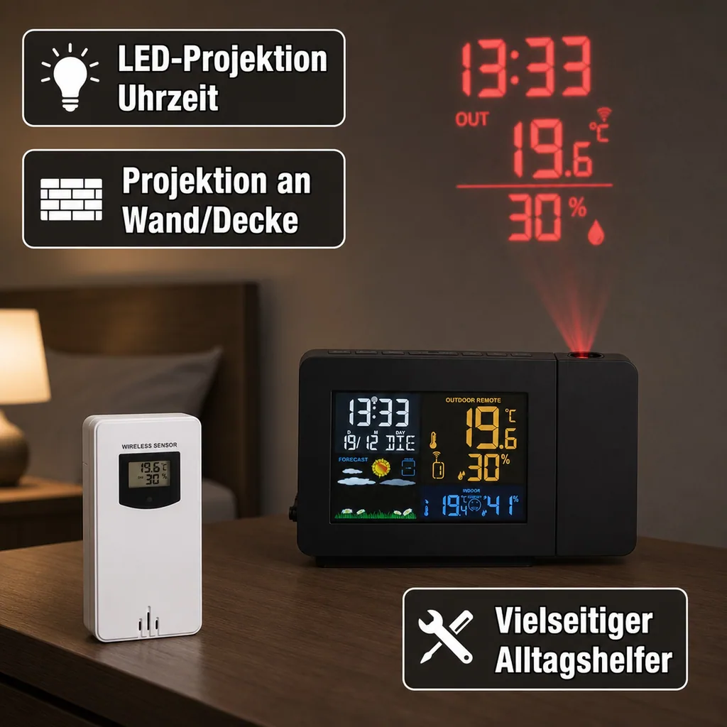 Wetterstation mit LED-Projektion