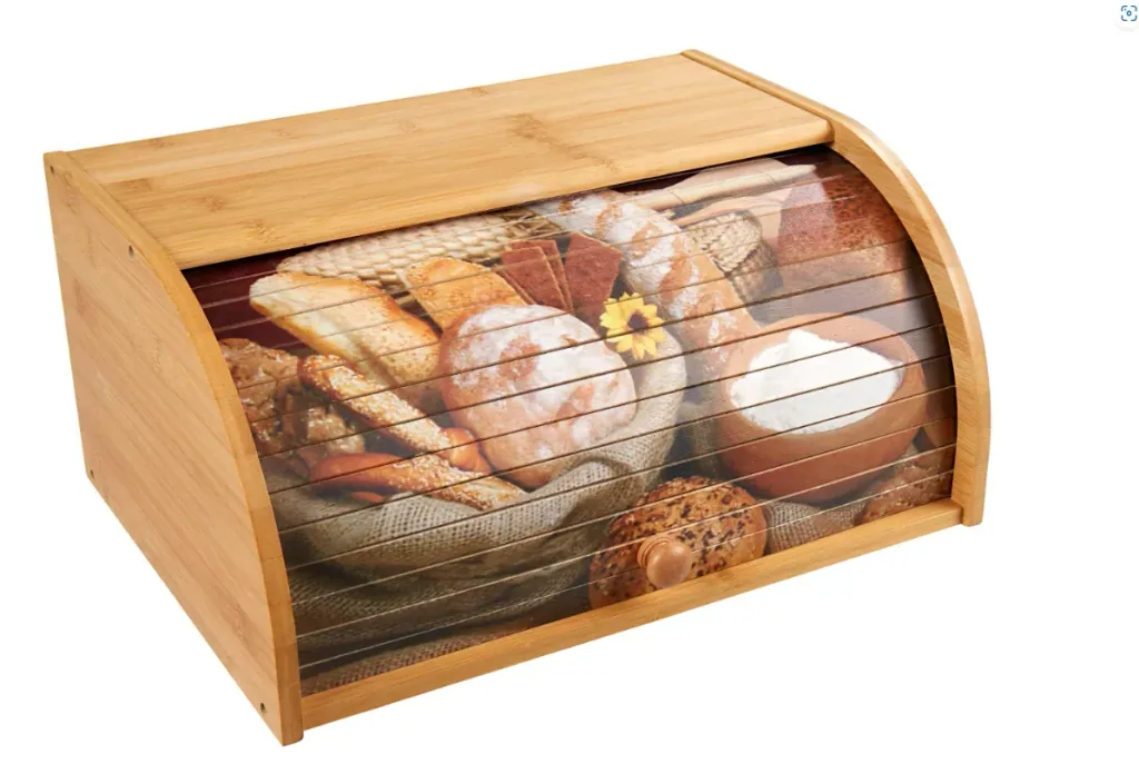 Bambus Brotkasten mit Rolldeckel (Motiv: Brotauswahl)