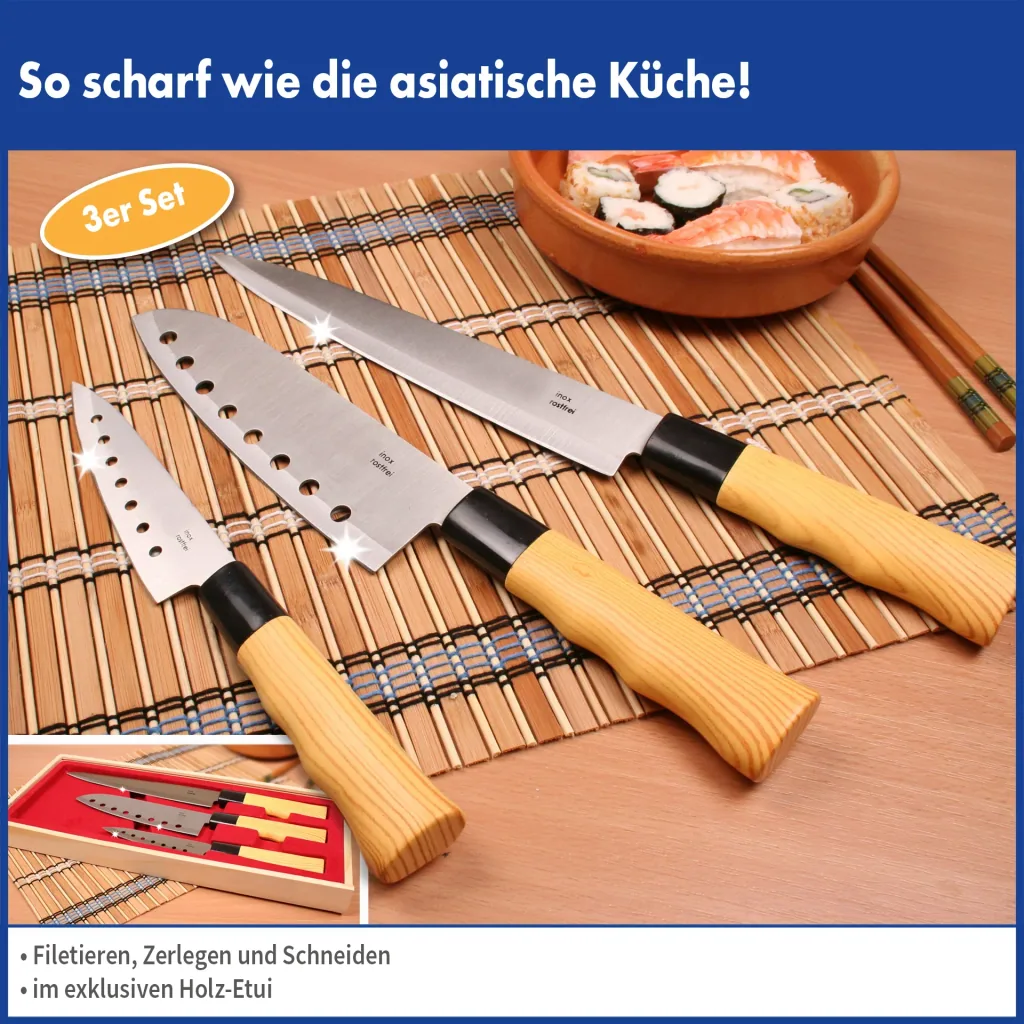Messer-Set Asia im Holz-Etui, 3 Messer