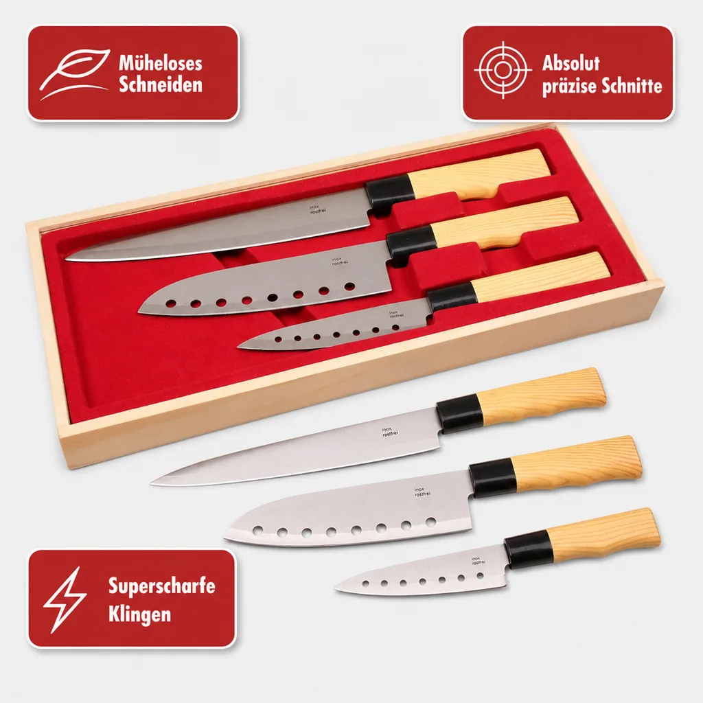 Messer-Set Asia im Holz-Etui, 3 Messer