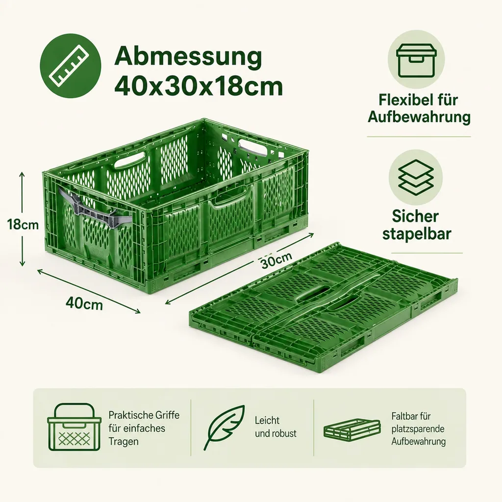 Klappbox 40x30x18cm durchbrochen grün