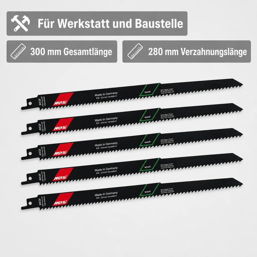 CV-Säbelsägeblatt gefräst und geschränkt, GL 300/VL 280 mm, ZT 4,2 mm/6TPI,  5er Pack