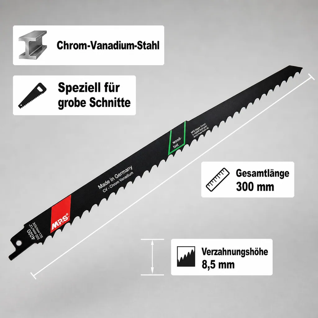 CV-Säbelsägeblatt gefräst und geschränkt, GL 300/VL 280mm, ZT 8,5 mm/ 3TPI, 5er Pack