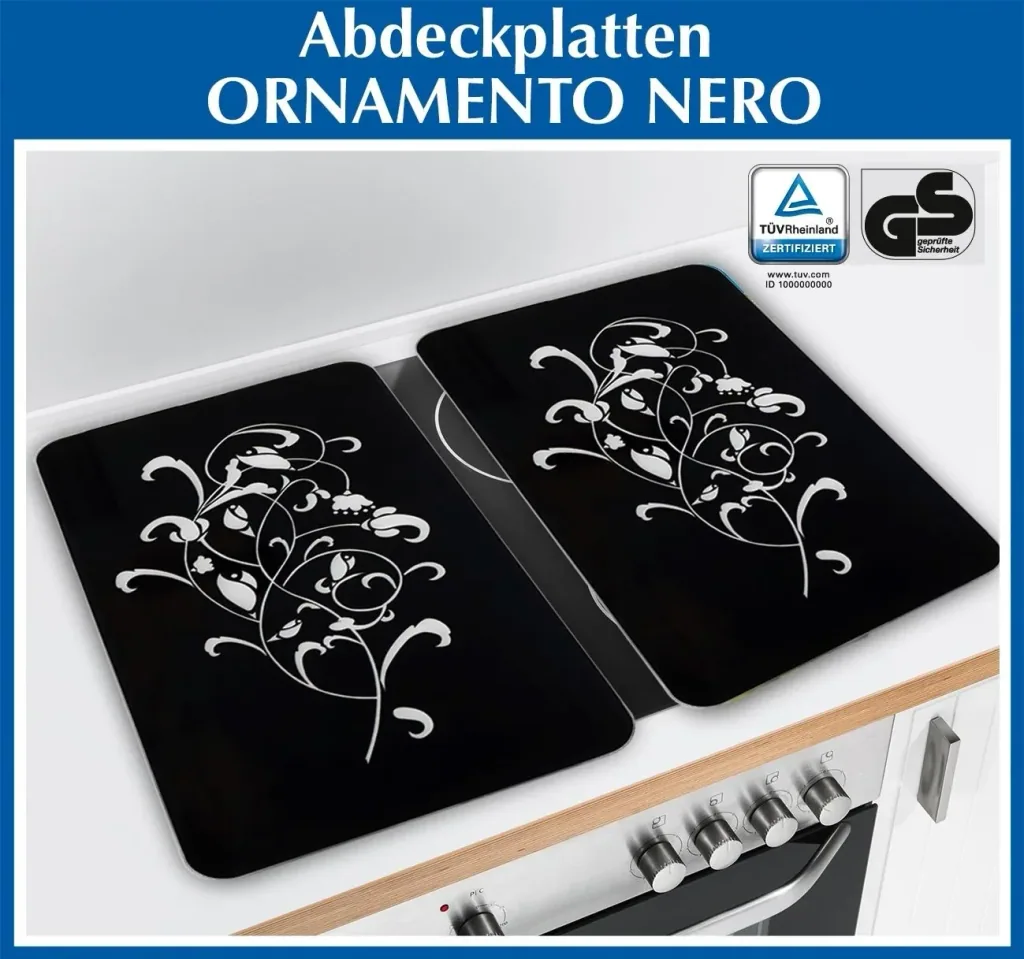 3 in 1 Herd-Abdeckplatten, Schneidbretter, „Nero“, aus Glaskeramik, Ornament-Design, 52 x 30 cm, 2er-Set