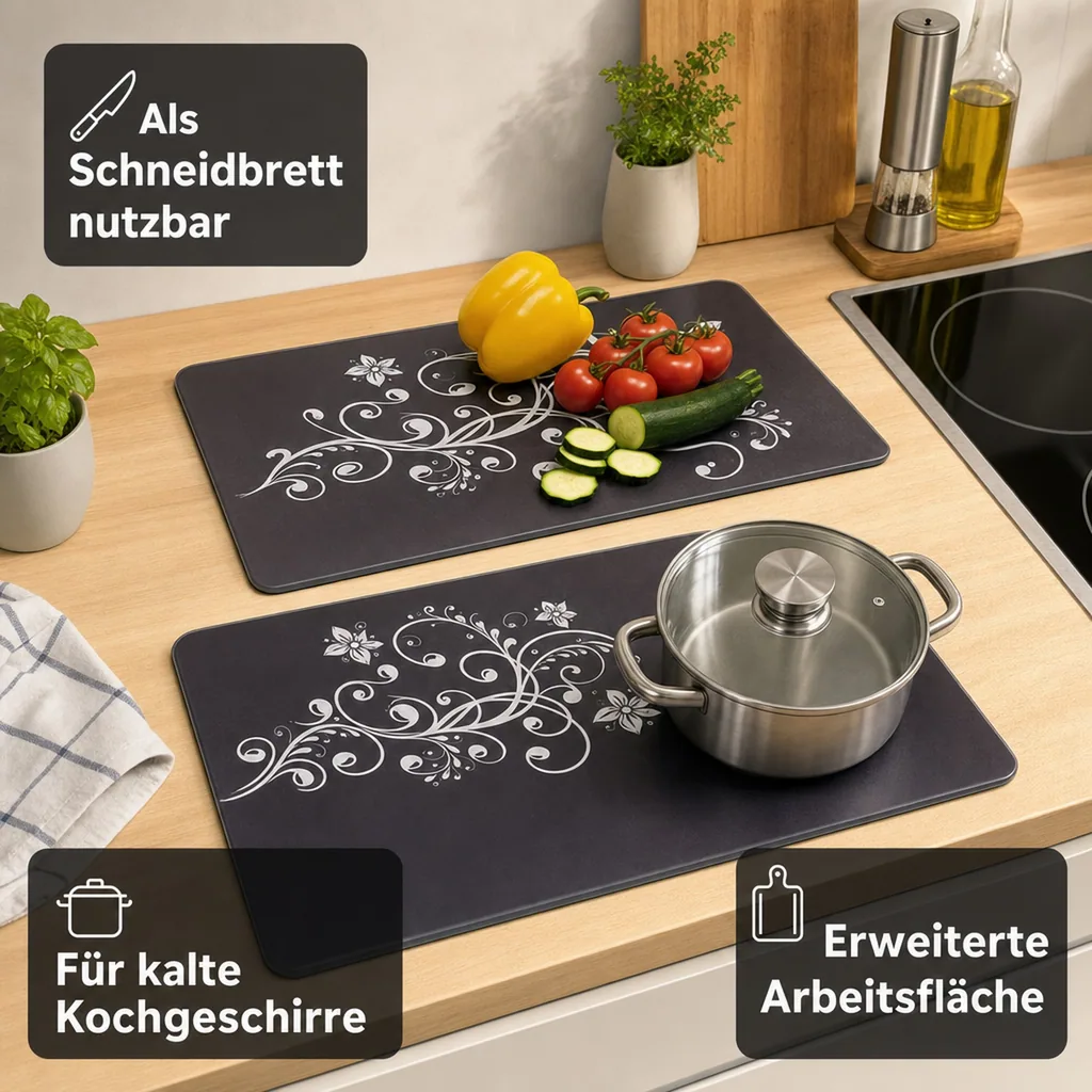 3 in 1 Herd-Abdeckplatten, Schneidbretter, „Nero“, aus Glaskeramik, Ornament-Design, 52 x 30 cm, 2er-Set