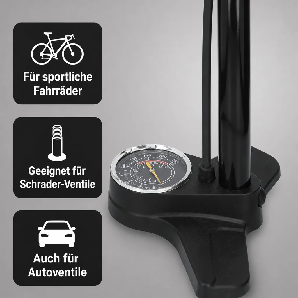 Fahrrad-Standpumpe mit Manometer